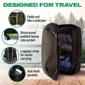 COR Surf Carry On Travel Backpack Bundle | Island Hopper Travel Backpack with Toiletry Bag and Compression Packing Cube Set (28L, Green)